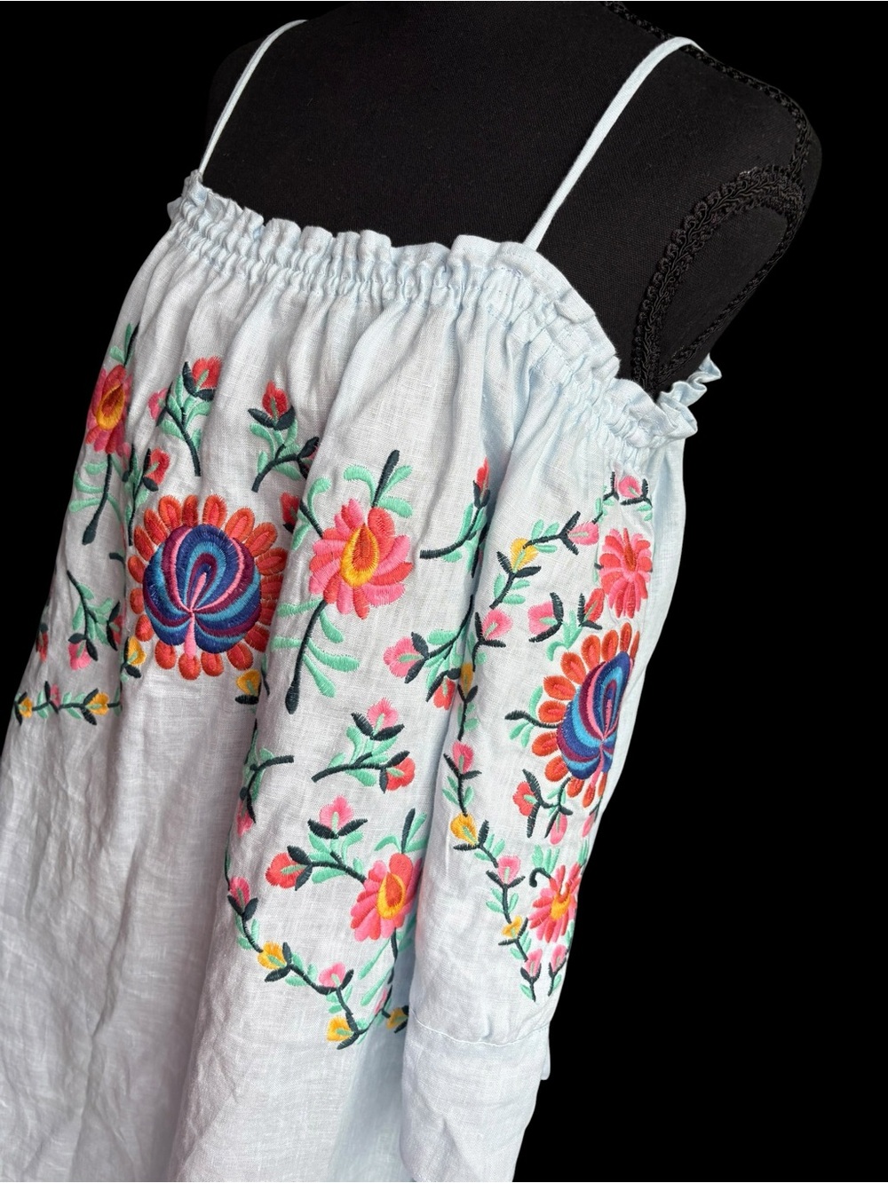 Philosophy Light Blue 100% Linen Dress with Embroidery - Picture 9 of 13